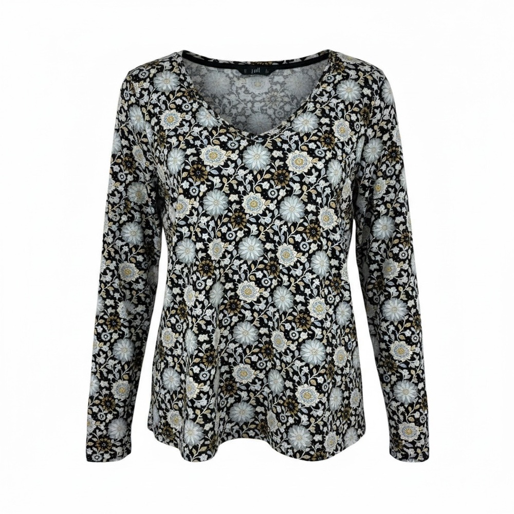 J. Jill Pima Cotton Womens Size XL Black Floral Long Sleeve Tee